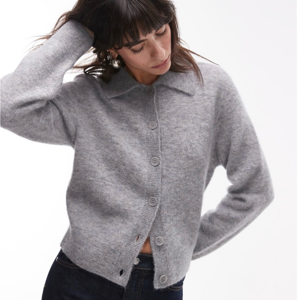 & Other Stories alpaca wool blend cardigan with collar in gray, Size L